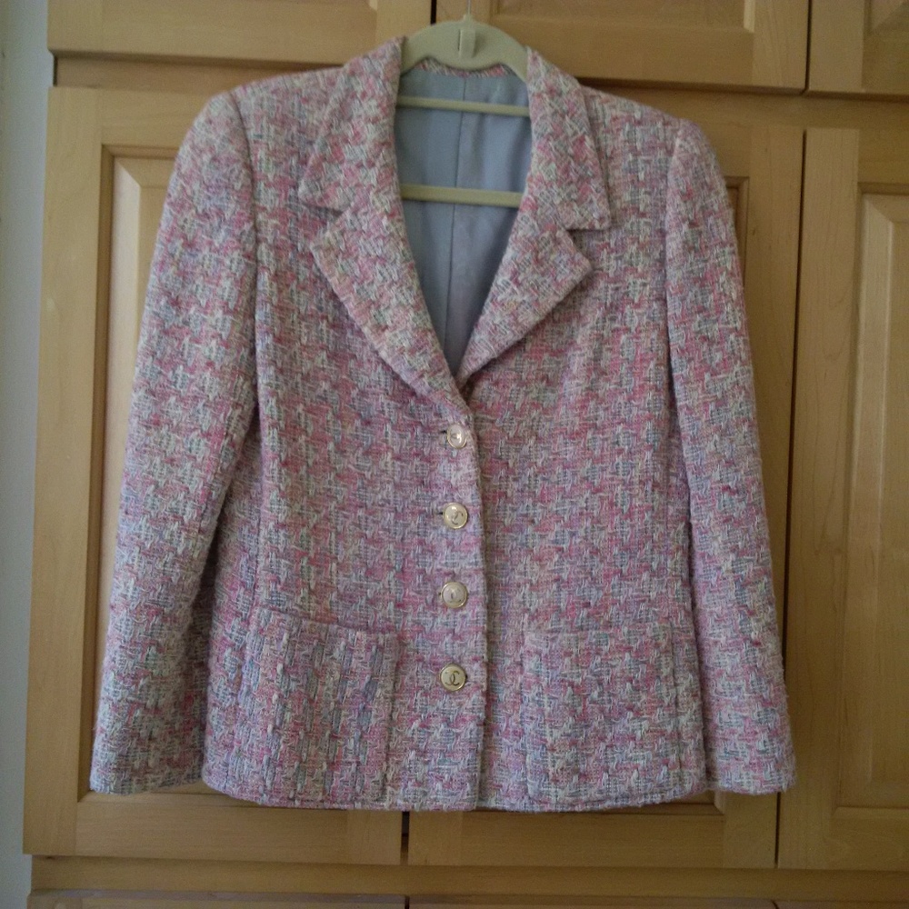 Pink and Blue Tweed Jacket – NO LABEL - Size 6